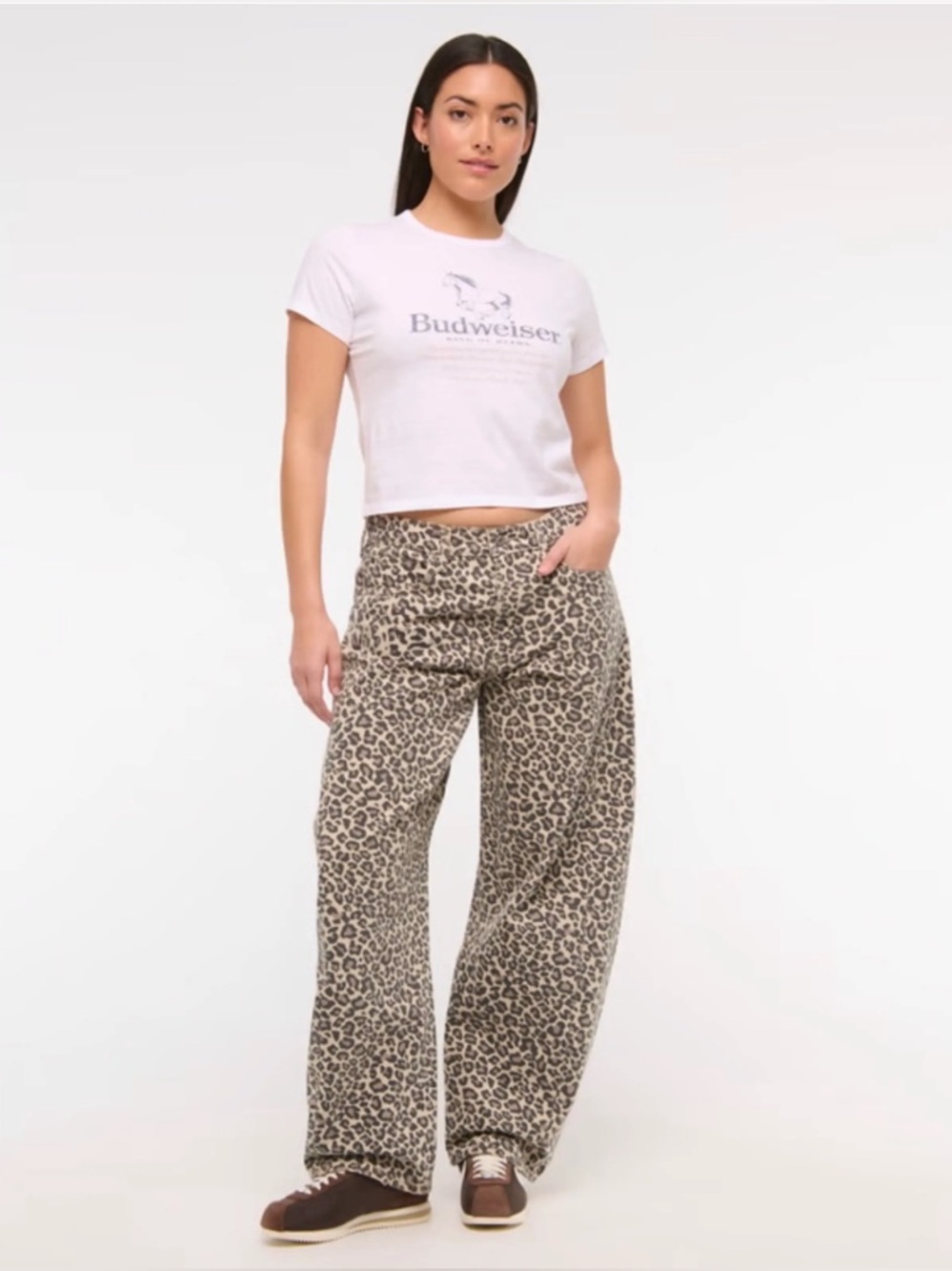 Abercrombie & Fitch Curve Love Mid Rise Leopard Barrel Jeans 27 NWT